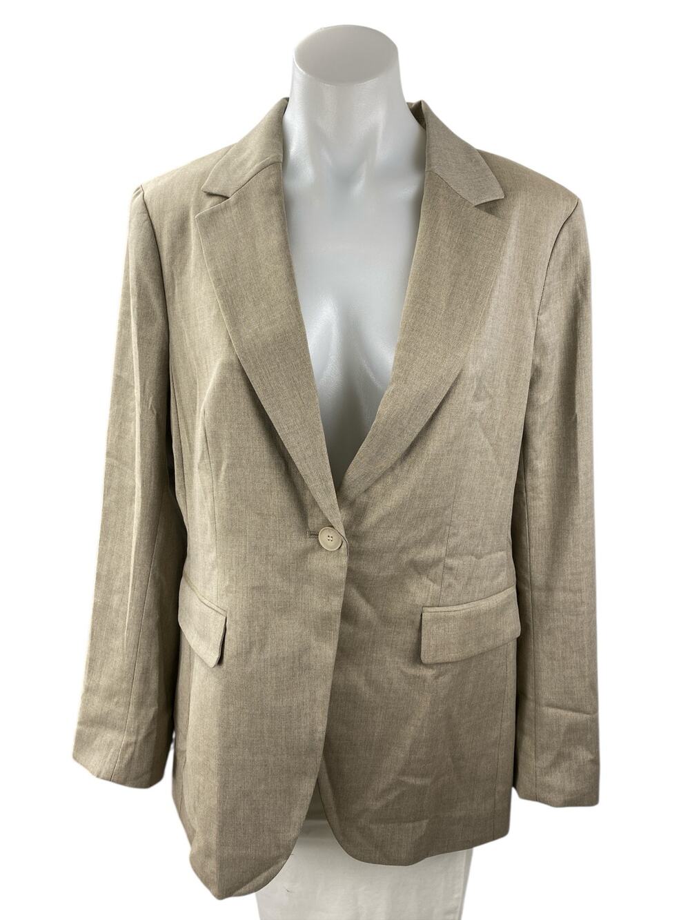 H&M Women's Beige Long Sleeve Notch Lapel One Button Blazer Coat Jacket Size M